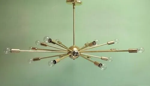 Mid Century Modern Polished Brass Sputnik Chandelier Light Fitting 18 Arms Bulbs