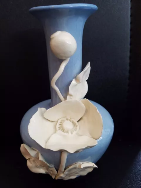 Royal Dux Blue Vase w/ White Porcelain Flower 1918-1935 Czechoslovakia 6 1/2"