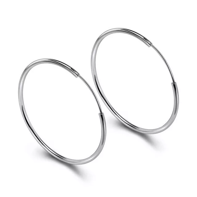925 SOLID STERLING SILVER PLAIN 1.2MM THICK ROUND ENDLESS HOOP 8-25MM 2Pcs PE16