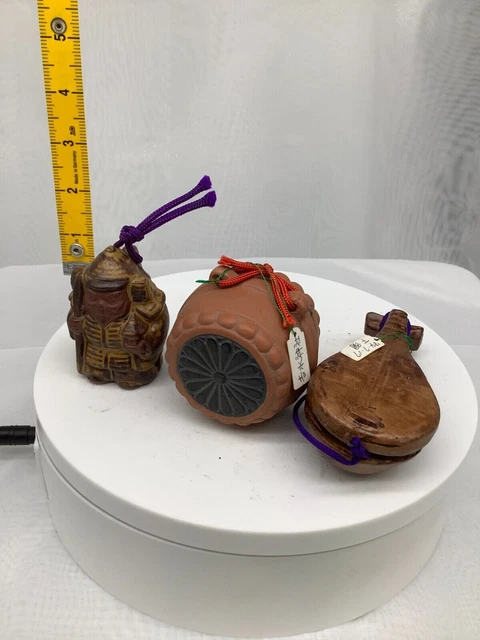 Japanese Clay Bell Ceramic Dorei Asian Antiques Drum Guitar
