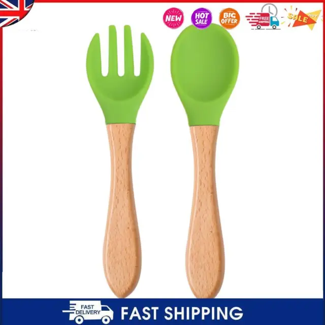 #C Baby Wooden Silicone Feeding Spoon Toddlers BPA-free Tableware (7)