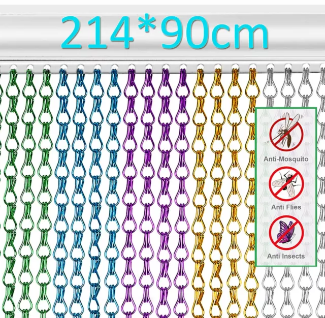 Aluminium Door Fly Screen Metal Chain Curtain Insect Pest Blinds 214cm x 90cm