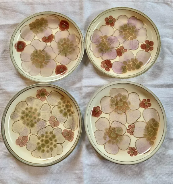 4 Vintage Denby Plates England Stoneware Gypsy Bread Butter Purple Flowers 6 1/2 4 Vintage Denby Plates England Stoneware Gypsy Bread Butter Purple Flowers 6 1/2