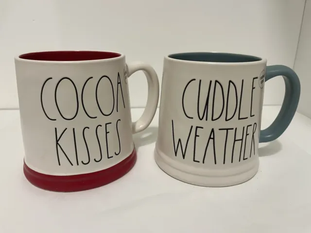 RAE DUNN "COCOA KISSES" & “CUDDLE WEATHER” Mug set Of 2 Double sided Christmas