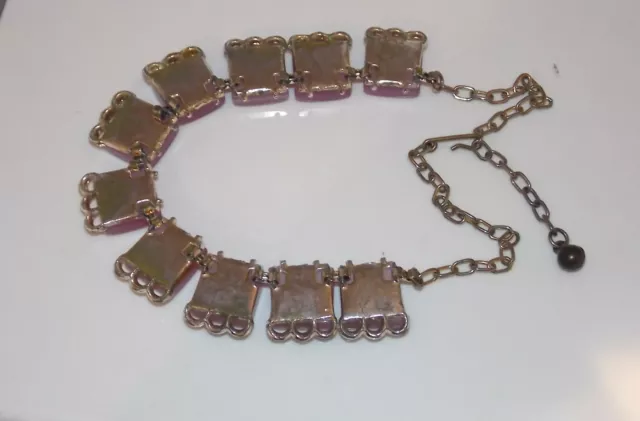 Vintage 1950's Pink Themoset Lucite Link Choker Gold 16" Necklace 9f 38 2