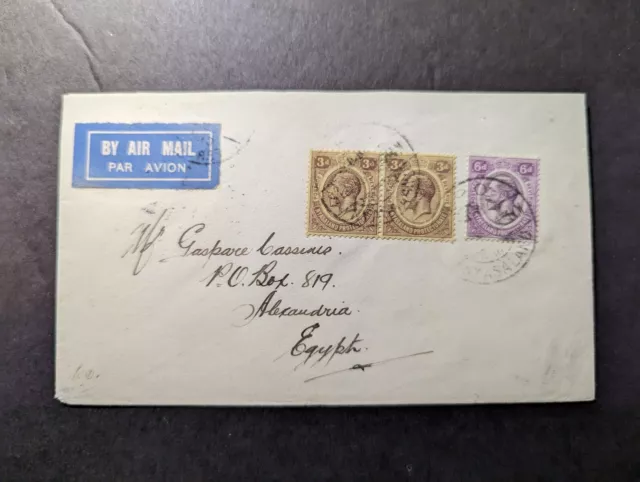 1932 British KUT Airmail Cover Dar Es Salaam Tanganyika to Alexandria Egypt