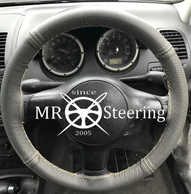 For Vw Lupo 1998-2005 Grey Two Tone Leather Steering Wheel Cover Cream Stitching