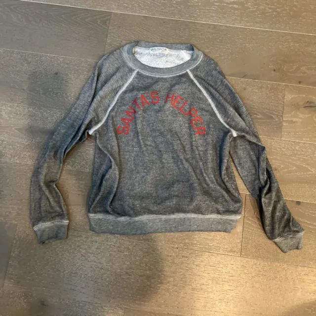 Wildfox Santa’s Helper Super Soft Oversized Gray Christmas Sweatshirt Size S