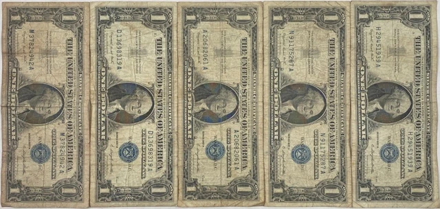 Silver Certificates * 1957 A Series * One Dollar Bills * Five Note Lot