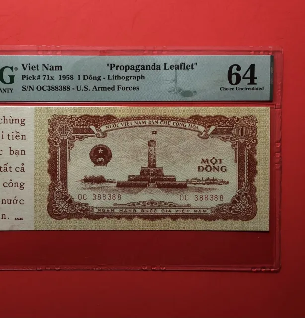 1958-Vietnam-1 Dong( Propaganda ),Graded By Pmg Choice Uncirculated 64 Epq