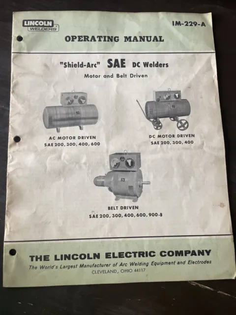 LINCOLN OPERATING Parts MANUAL SHIELD-ARC SAE 200/300/400/600 WELD POWER SOURCE