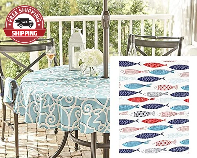 Newbridge Fish School Cape Cod Print Vinyl Flannel Backed Tablecloth, Tropical F