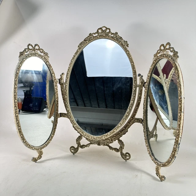 VINTAGE FRENCH LOUIS Style Dressing Table Triple Mirror, Metal
