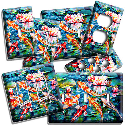 Watercolor Look Lucky Koi Fish Pond Water Lily Lightswitch Outlet Wall Plate Art