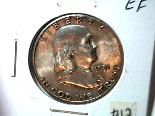 1951-S SILVER Franklin Half Dollar! Full Bell Line Show! #12  .99 Starting Bid!