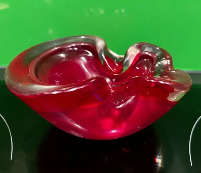 VINTAGE MURANO 60s STYLE RUBY GLASS BOWL.