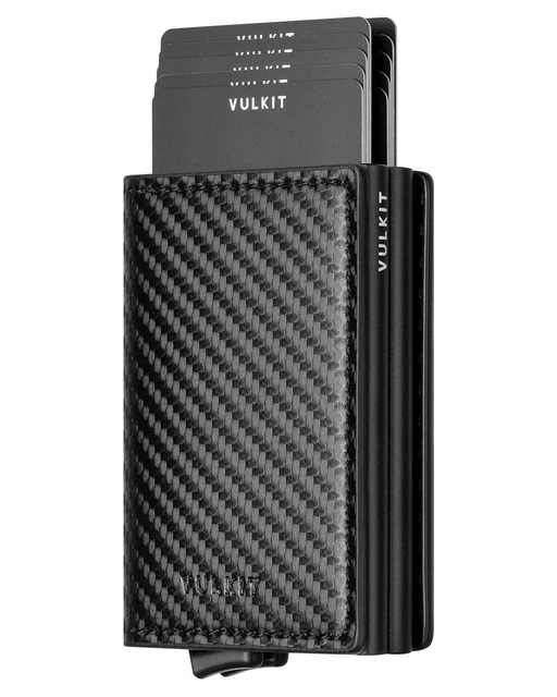 Porte-Cartes RFID En Cuir VULKIT - Portefeuille Minimaliste Avec Mécanisme Pop-Up - Protection Anti-Scan