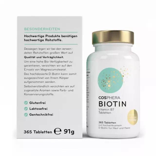 (274,18 EUR/kg) Cosphera Biotin 365 Tabletten Haut Haar Nägel Immunsystem