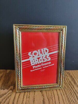 Vintage Solid Brass Standing Picture Frame holds 5" x 7" Photo Portrait Easel