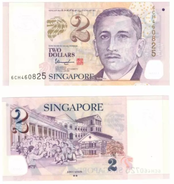 2017 SINGAPORE 2 Dollars Banknote  P46i UNC 2 Solid Stars