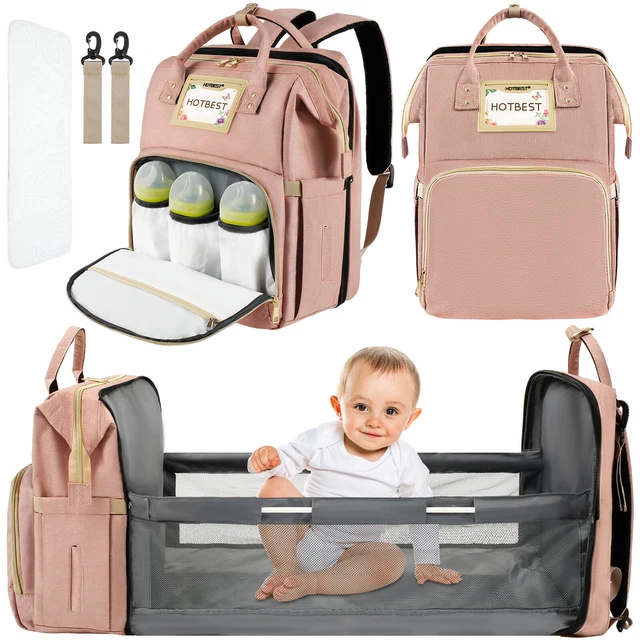Baby Diaper Backpack Foldable Bassinet Travel  Mummy Bag Large & Stroller Strap 2