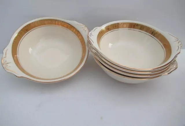 Burleigh Ware ‘Zenith’ Set 5 Handled Bowls Gold Pattern