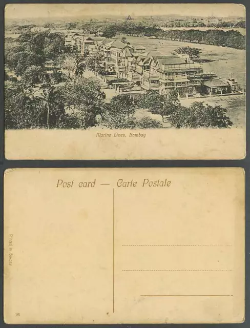 India Old Postcard Marine Lines Bombay Street Scene Palm Trees Panorama No. 26