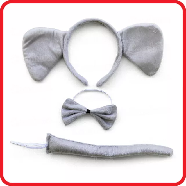 Elephant Headband Hairband+Big Ears+Bow Tie+Tail- 3Pc Dress Up Set-Costume-Party