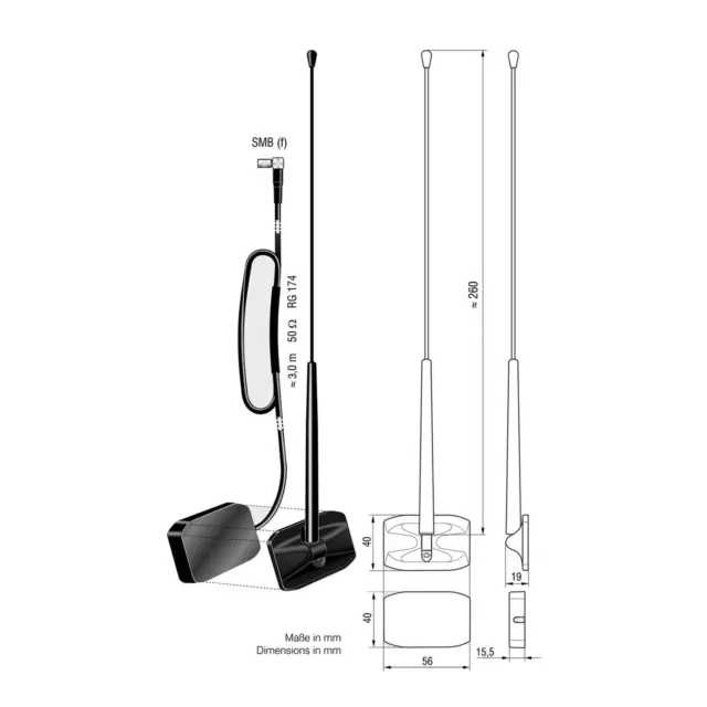 Attb Antennentechnik Mauvais Balan Actif Antenne de Verre DAB+ 4573.01