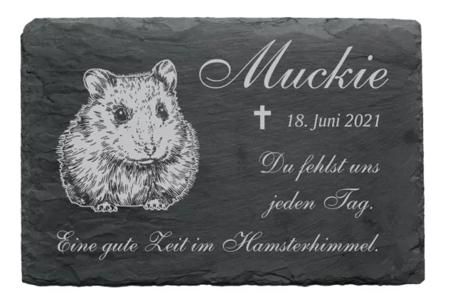 Tiergrabstein HAMSTER Gedenktafel Grabstein wetterfest mit Wunschgravur 22x16cm