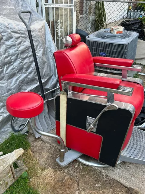 Antique Koken Barber Shop Chair, Side Stool Combo. VERY RARE FIND!