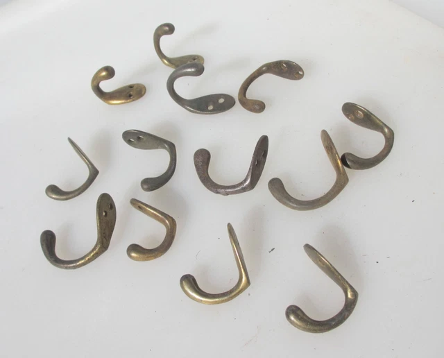 Antique Iron Coat Hooks Hat Hangers Old Art Deco Vintage Brass Plated x13