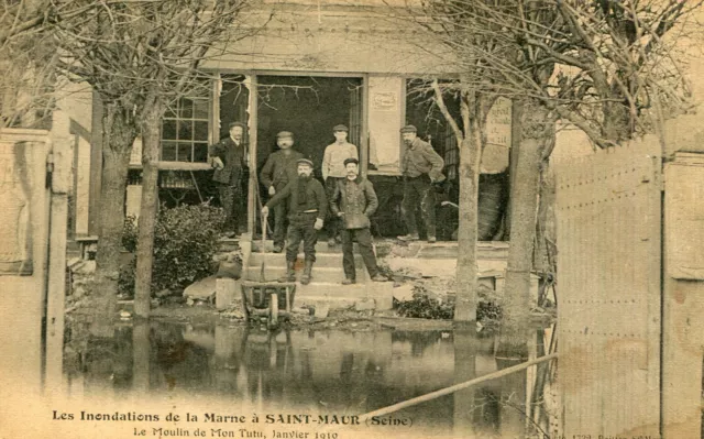 Inondations de la Marne à SAINT MAUR DES FOSSES Moulin de Mon Tutu Janvier 1910