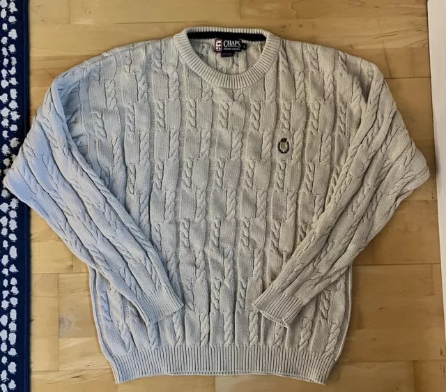 VTG CHAPS RALPH Lauren Sweater Beige Cream Crest 100% Cotton Made In ...