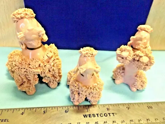 VINTAGE 3pc. PORCELAIN Spaghetti Hair PINK POODLE DOG Figure FAMILY