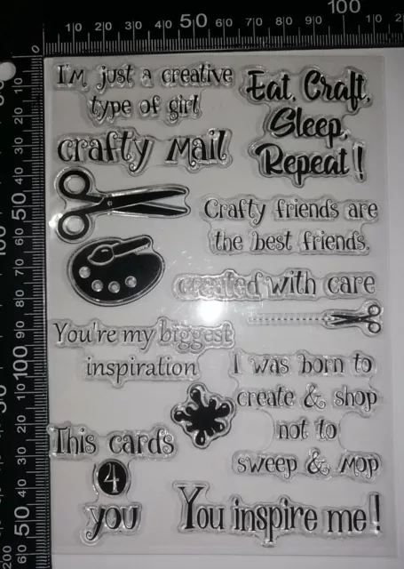 13 Clear Silicone Stamp Eat Craft Sleep Repeat Cardmaking Scrapbook Journal Art