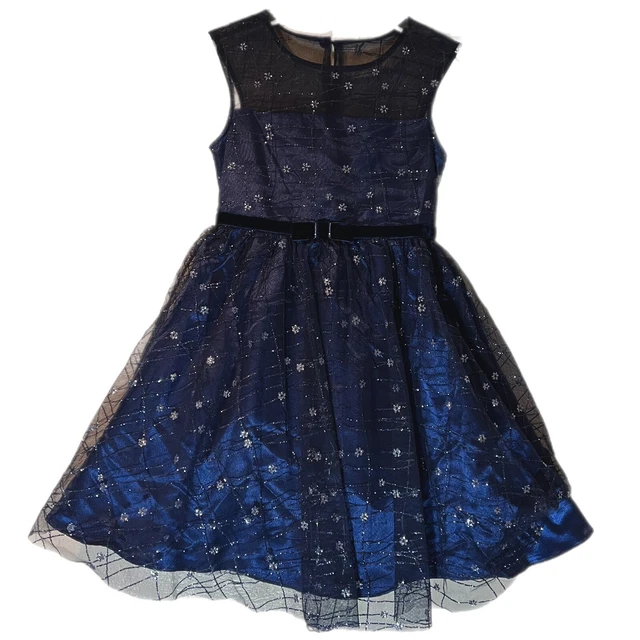 Jona Michelle Navy Special Occasion Dress Silver Fit Flare Sleeveless Girls 6