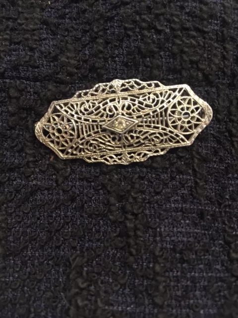 Beautiful Vintage Art Deco Sterling Silver Filigree Pin Brooch Ornate