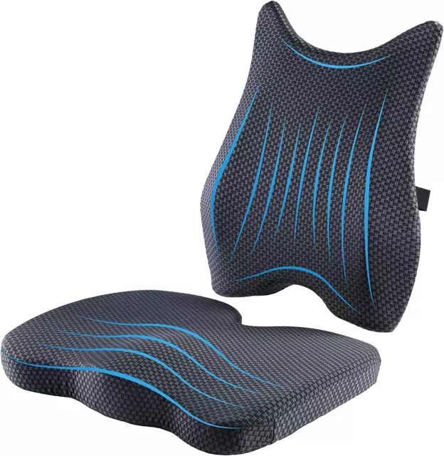 Soft Seat Cushion & Lumbar Support Pillow: Memory Foam Chair Pad Back Cushion