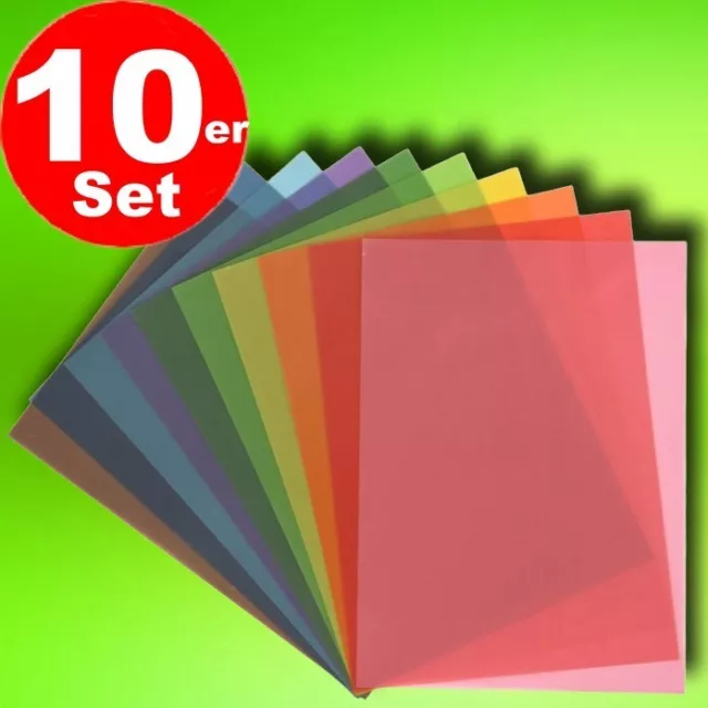 10x Set Transparentpapier A4 - 29x21 cm 10 Farben Farbmix Bastelpapier farbig