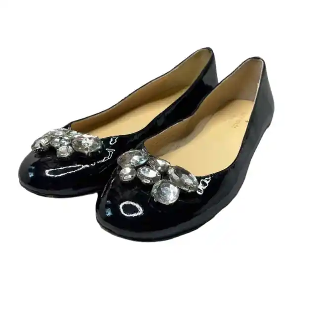 Kate Spade New York Paulina Black Patent Leather Gem Toe Ballet Flats Office