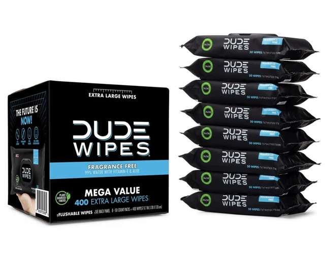 DUDE Wipes, Flushable Wipes, Extra Large and Fragrance-Free Wipes (400 ct.)