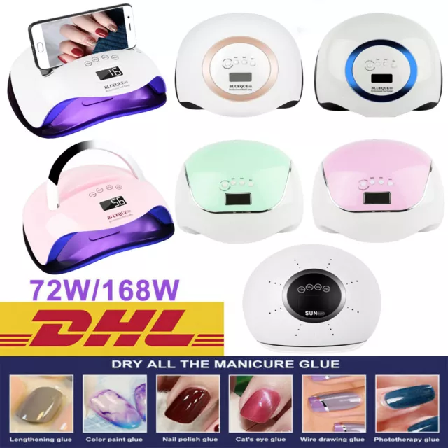 Gel UV Equipo de Cura por Luz 4 Tubos Timer Lámpara 72/168/120/180W Uñas