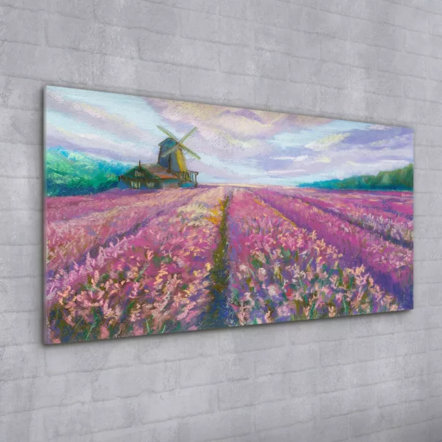 Acrylglasbild Wandbild Plexiglas 100x50 Kunst Bild Lavendel wiese Windmühle