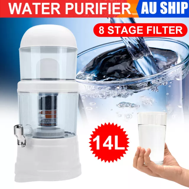 14L Benchtop 8 Stage Water Purifier System Filter Ceramic Carbon Mineral Stone