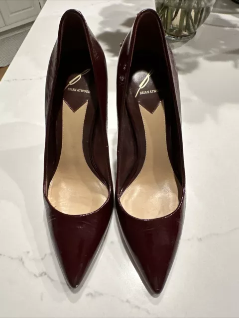 Brian Atwood Womens Stiletto Patent Leather Pump Heel Dark Red Burgundy size 8