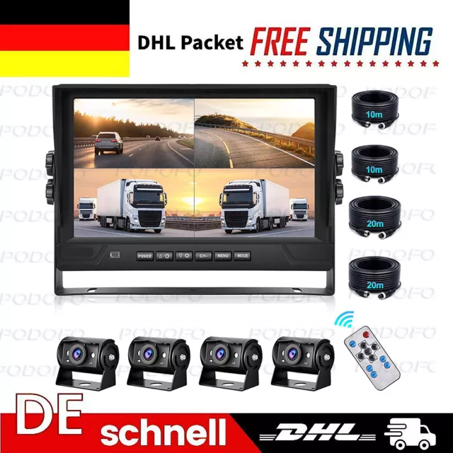 4 RV Rückfahrkamera Set +9 Zoll LCD Monitor DVR für LKW/Anhänger/Bus/Van 12V-35V