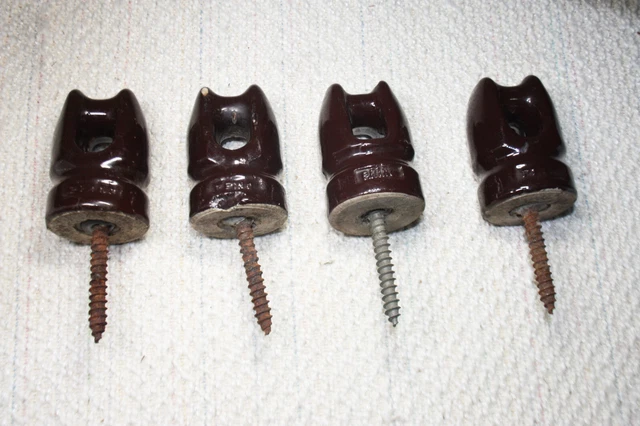 Vintage 4 Brown Ceramic Porcelain Power Line Insulator screws DIY coat rack hook 3