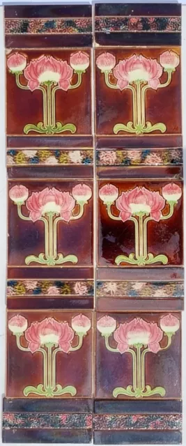 10  Rare Reclaimed Antique Art Nouveau Fireplace Tile Set T R Boote