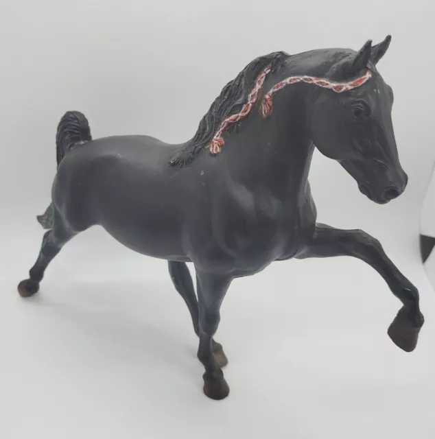 Vintage Breyer Molding Co Black Horse With Red and White Mane Braids 12 x 9